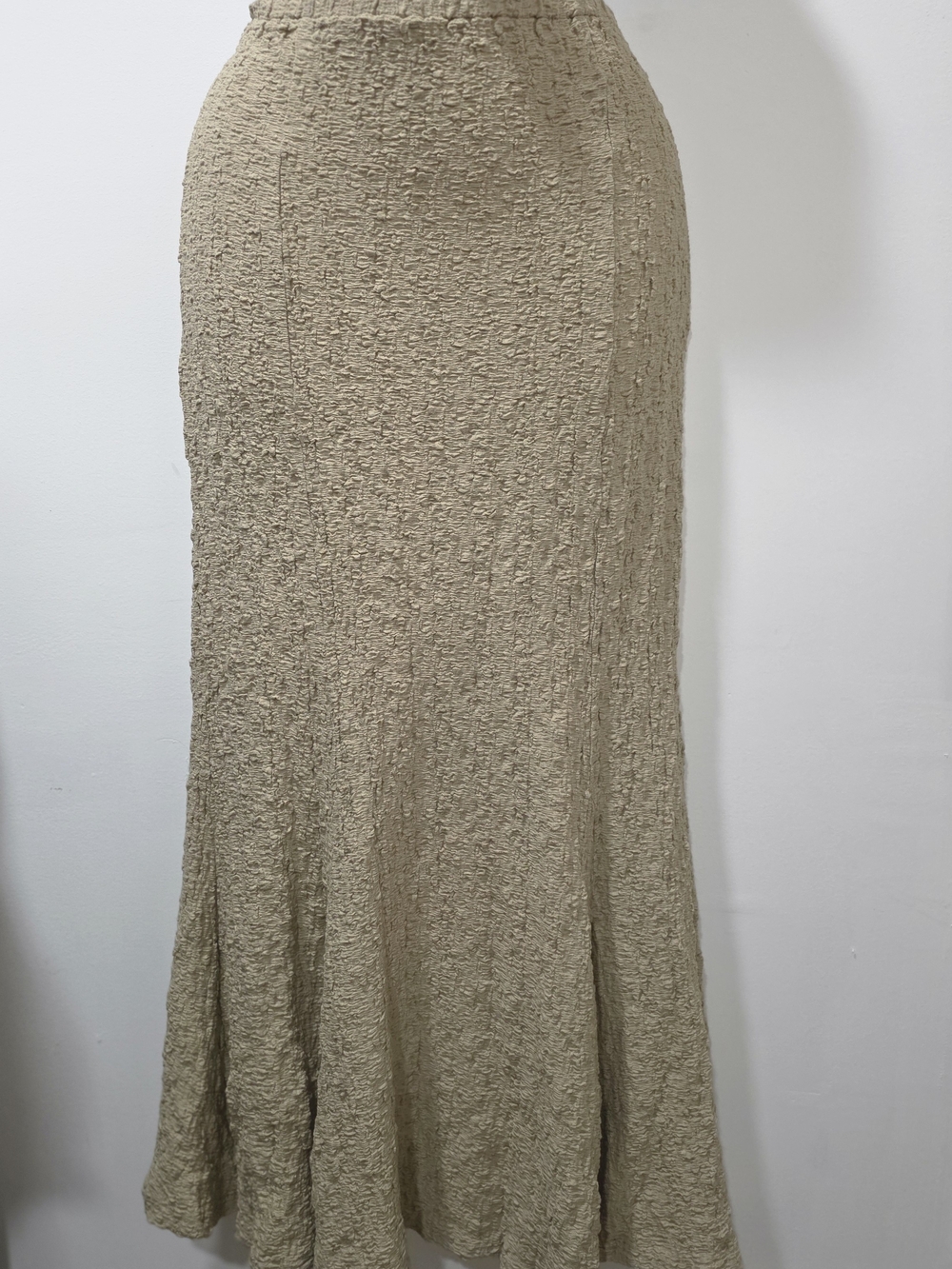 Reminiscence Crinkle Textured Maxi Skirt Boho Flared Mermaid Taupe Size Medium
